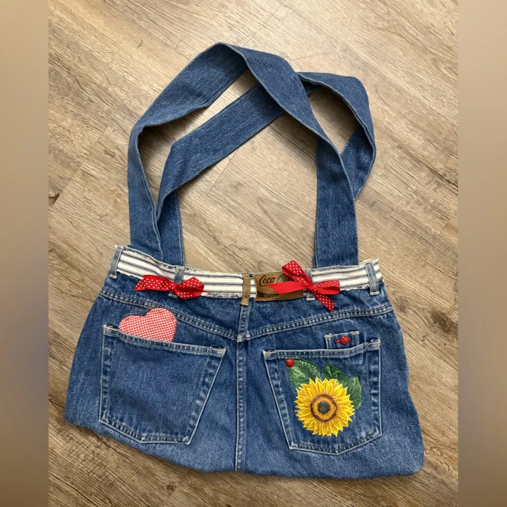 Handmade Sunflower & Ladybug Denim Bumbag Purse